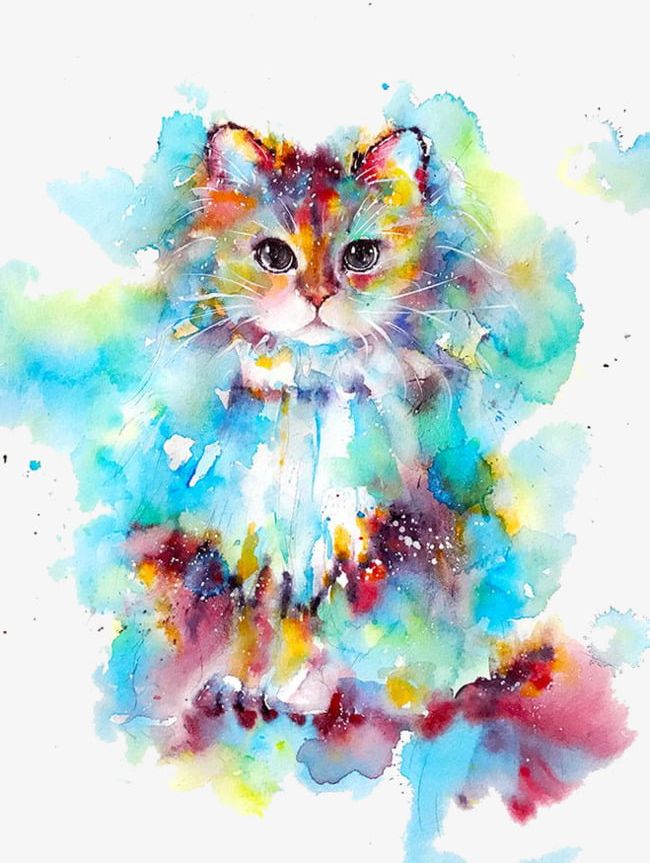Watercolor Cat PNG, Clipart, Blue, Cartoon, Cat Clipart, Colour, Decorate Free PNG Download
