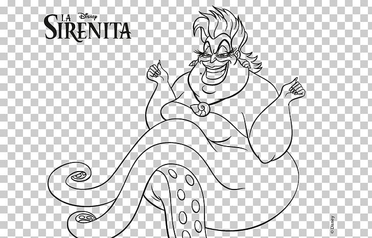 Ursula Ariel Coloring Book Mermaid Sea Witch PNG, Clipart, Ariel, Arm, Artwork, Black And White, Disney Princess Free PNG Download