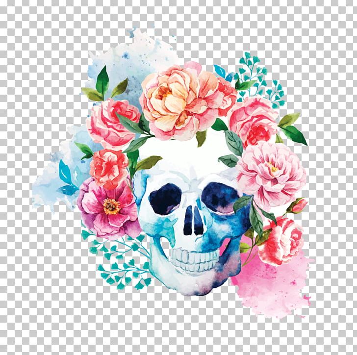 T-shirt Skull Calavera Flower Human Skeleton PNG, Clipart, Anatomy, Art, Bone, Clothing, Color Free PNG Download