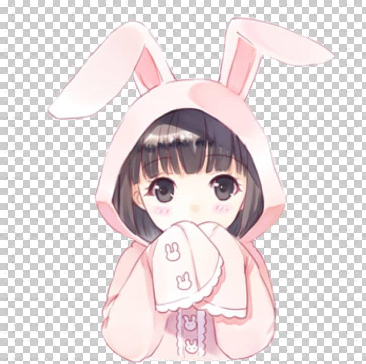 GAnime Female Drawing Manga bunny ears mammal black Hair hand png   PNGWing