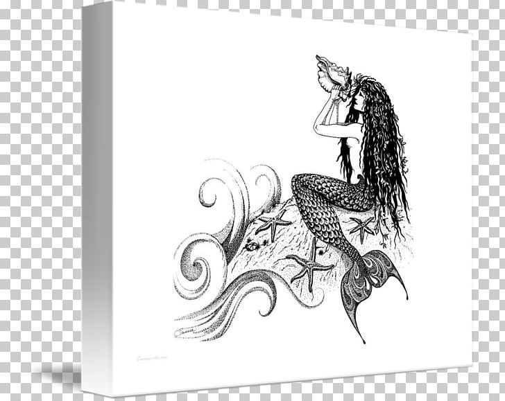 Drawing Paper Mermaid Conch PNG, Clipart, Art, Black And White, Conch, Drawing, Fictional Character Free PNG Download