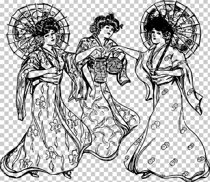 Japan Kimono Drawing Geisha PNG, Clipart, Area, Art, Artwork, Black And White, Fashion Design Free PNG Download