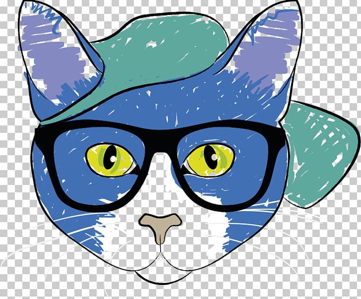 Cat T-shirt Felidae Kitten Glasses PNG, Clipart, Animals, Artwork, Blue, Cat, Cat Like Mammal Free PNG Download