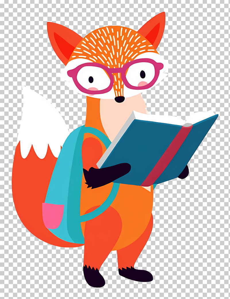 Fox Student - Nerdy Fox Reading A Book PNG