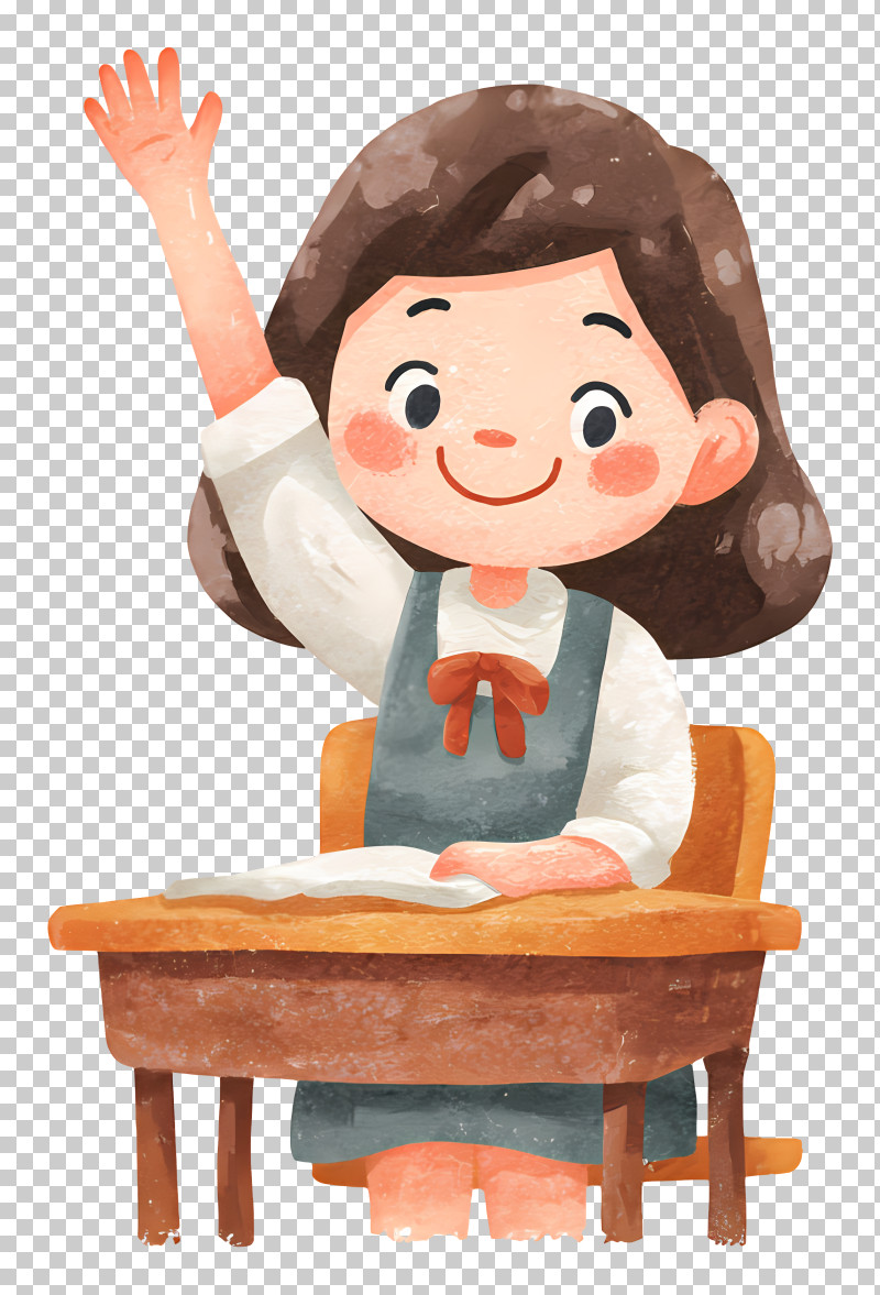 Schoolgirl Raising Hand At Desk PNG