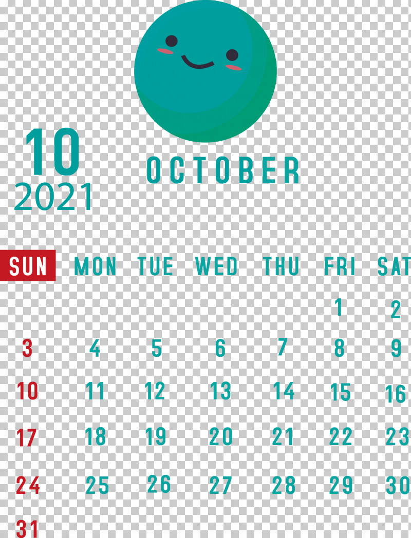 October 2021 Printable Calendar October 2021 Calendar PNG, Clipart, Aqua M, Calendar System, Green, Happiness, Htc Free PNG Download