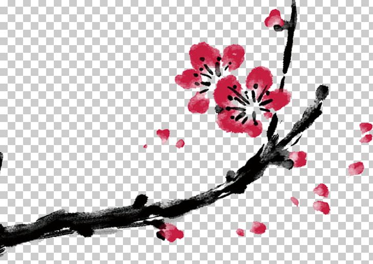 Ink Wash Painting Plum Blossom Poster PNG, Clipart, Bloom, Blossom, Branch, Cherry Blossom, Chimonanthus Praecox Free PNG Download