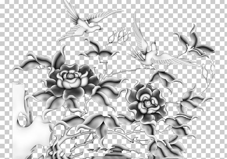 Rosa Chinensis Flower Grayscale PNG, Clipart, Bird, Black And White, Chinese Rose, Decorative Patterns, Design Free PNG Download