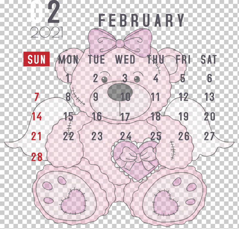 February 2021 Printable Calendar February Calendar 2021 Calendar PNG, Clipart, 2021 Calendar, Bears, Meter, Snout, Teddy Bear Free PNG Download