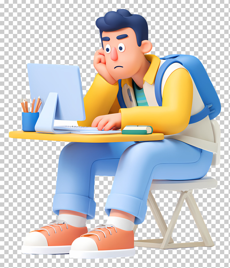 Procrastinating Student - Studious Character With Laptop And Backpack PNG