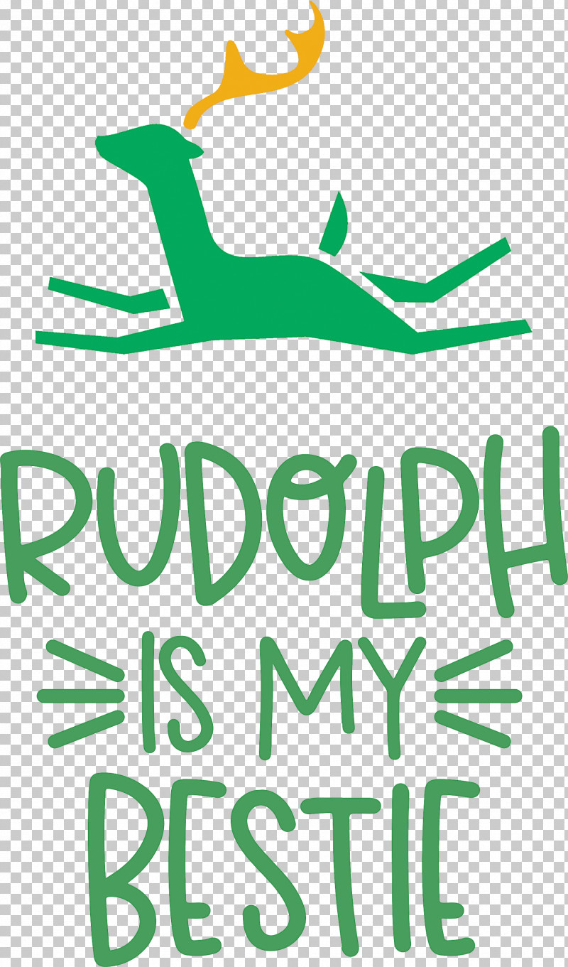 Rudolph Is My Bestie Rudolph Deer PNG, Clipart, Christmas, Deer, Green, Leaf, Line Free PNG Download