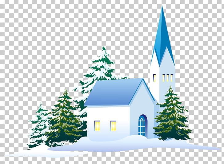 Snow Winter Pine Christmas Tree House PNG, Clipart, Christmas, Christmas Decoration, Christmas Ornament, Christmas Tree, Church Free PNG Download