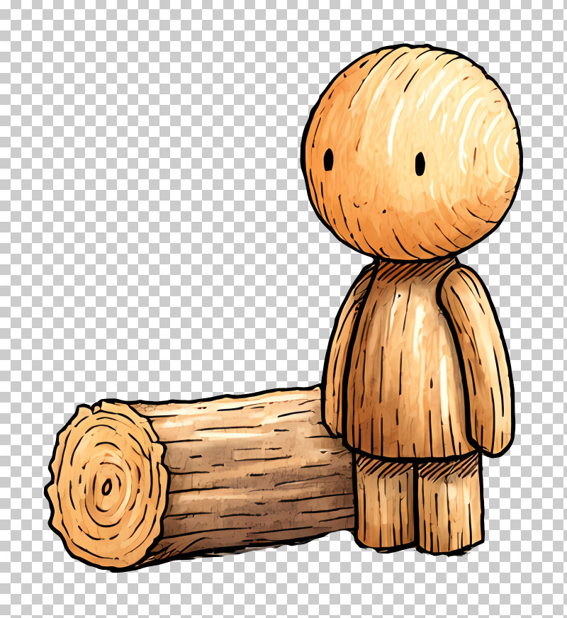 Cute Little Wooden Figure - Simple Wooden Figure With Log PNG