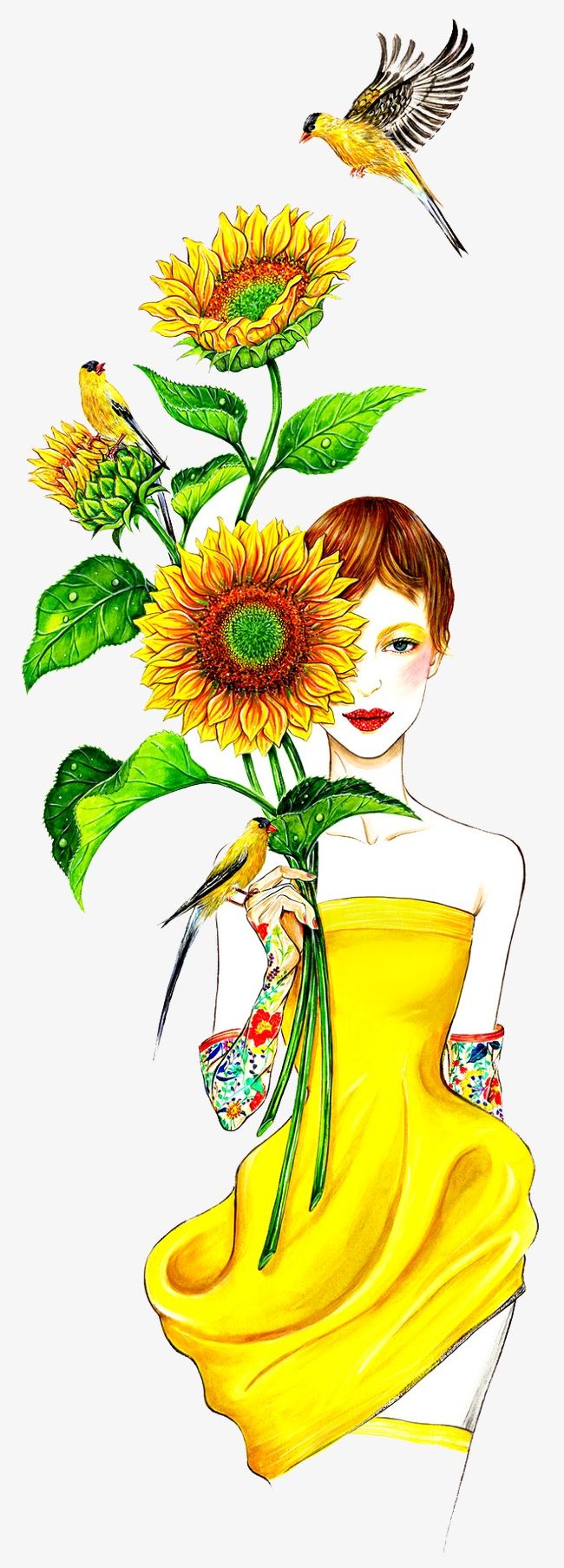 Sunflowers And Birds PNG, Clipart, Animal, Birds Clipart, Plant, Sunflower, Sunflowers Clipart Free PNG Download