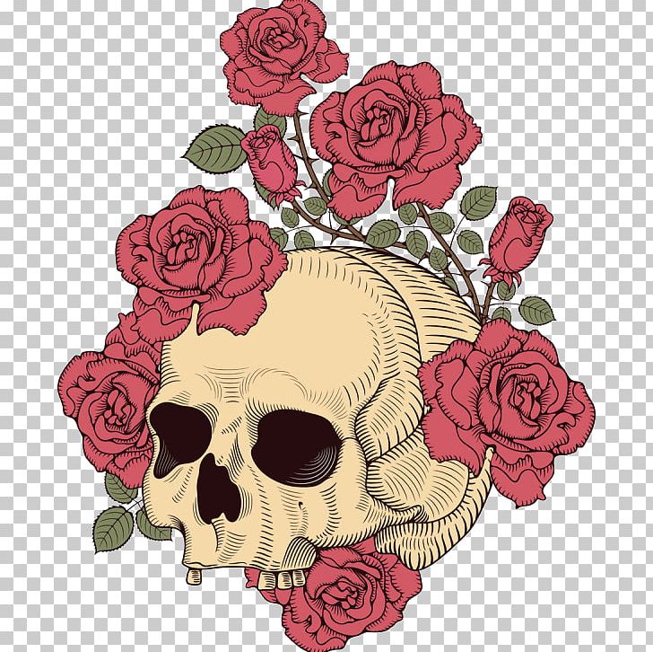 T-shirt Human Skull Symbolism Rose Illustration PNG, Clipart, Art, Bone, Cut Flowers, Death, Drawing Free PNG Download