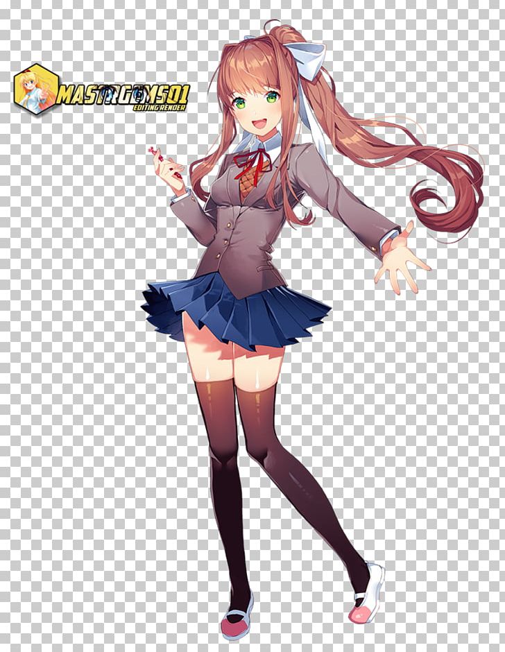 Doki Doki Literature Club! Rendering Team Salvato PNG, Clipart, 2017, Anime, Brown Hair, Clothing, Computer Icons Free PNG Download