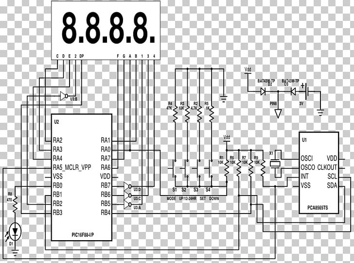 NXP Semiconductors Electronics Real-time Clock Schematic Microcontroller PNG, Clipart, Angle, Area, Artwork, Black And White, Diagram Free PNG Download