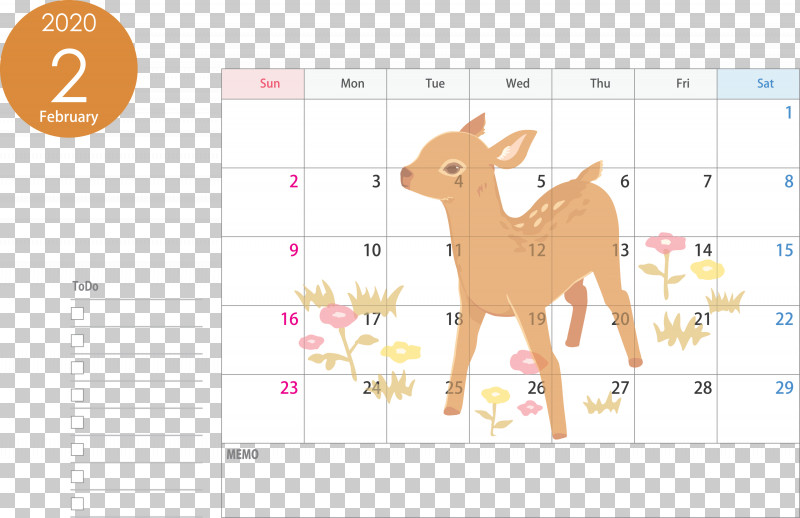 February 2020 Calendar February 2020 Printable Calendar 2020 Calendar PNG, Clipart, 2020 Calendar, Deer, Fawn, February 2020 Calendar, February 2020 Printable Calendar Free PNG Download