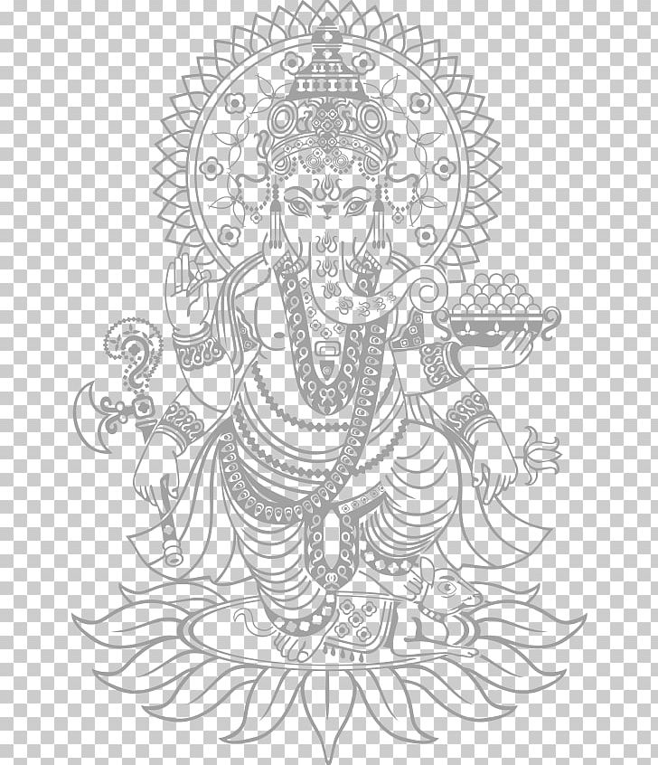 Ganesha Wall Decal Hinduism Om Deity PNG, Clipart, Artwork, Black And White, Circle, Costume Design, Decal Free PNG Download