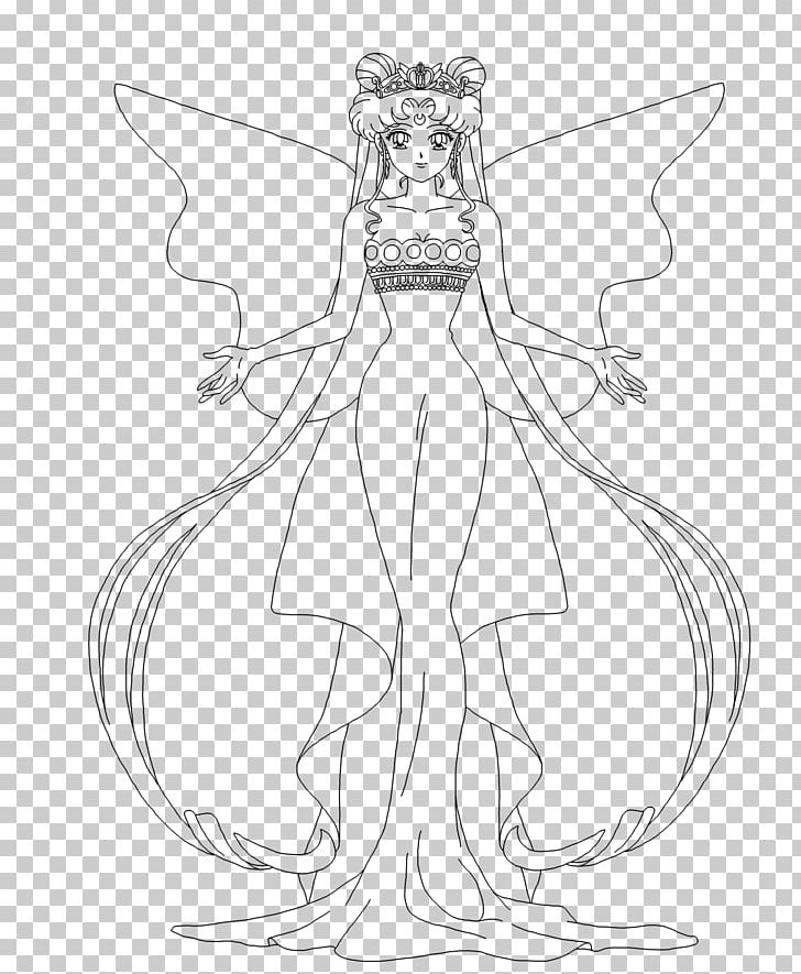 Sailor Moon Queen Serenity Line Art Drawing PNG, Clipart, Black And White, Cartoon, Coloring Book, Costume Design, Deviantart Free PNG Download