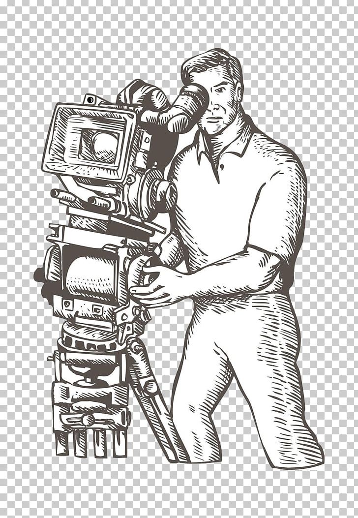 Film Director Drawing Camera Operator Illustration PNG, Clipart, Arm, Black And White, Camera, Cartoon, Clapperboard Free PNG Download