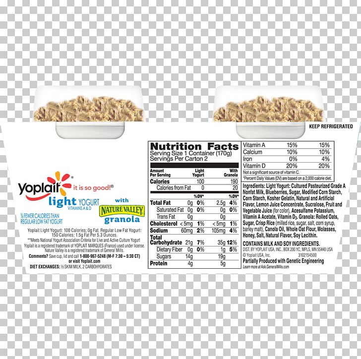Yoplait Light Yogurt With Granola Yoghurt Nutrition Facts Label PNG, Clipart, Apple Turnover, Dairy Products, Food, Fruit Nut, Granola Free PNG Download