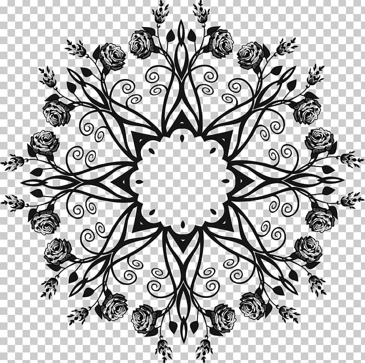Black And White Floral Design PNG, Clipart, Art, Black, Black And White, Black Rose, Circle Free PNG Download