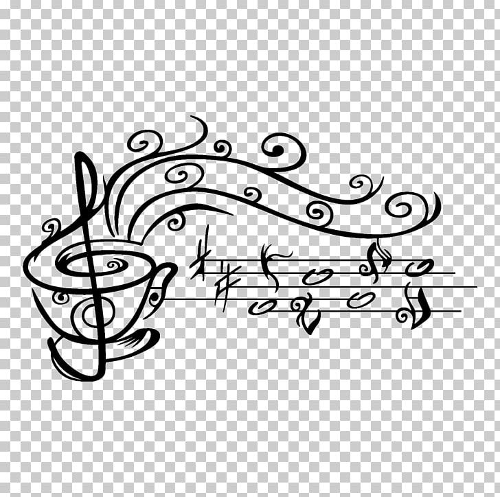 Coffee Cup Musical Note PNG, Clipart, Angle, Area, Art, Artwork, Black And White Free PNG Download
