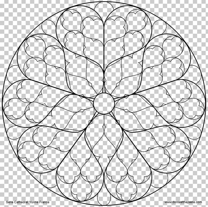 Rose Window Coloring Book Stained Glass PNG, Clipart, Area, Black And White, Building, Circle, Coloring Book Free PNG Download