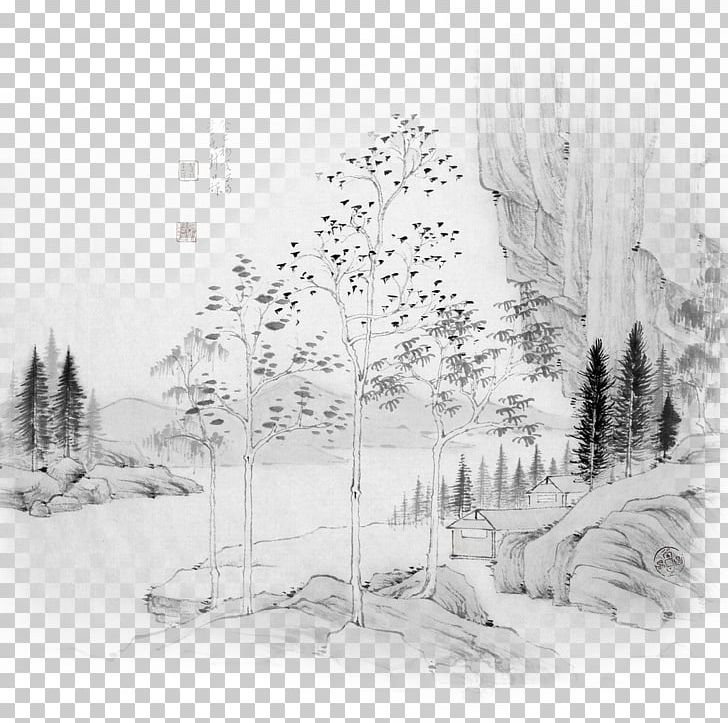 Ink Wash Painting Shulin District Chinese Painting PNG, Clipart, Artwork, Black And White, Branch, Castle, China Free PNG Download