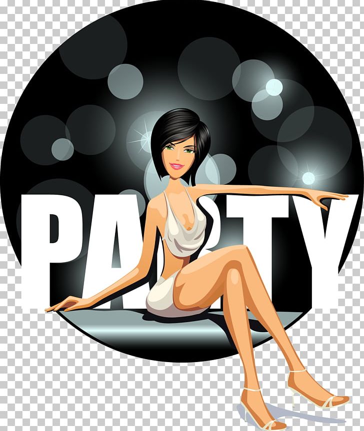 Party Girl Cartoon Woman PNG, Clipart, Beautiful, Beauty, Birthday Party, Black Hair, Christmas Party Free PNG Download