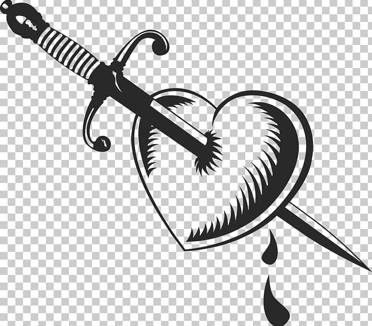 Dagger Heart Sword PNG, Clipart, Arma Bianca, Black And White, Blood, Cold Weapon, Dagger Free PNG Download