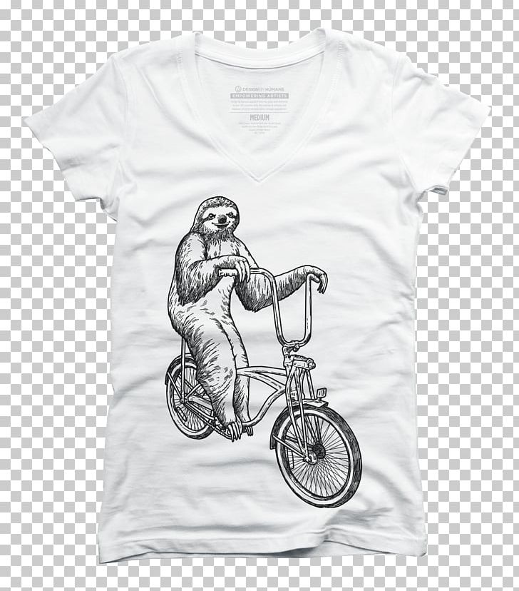 T-shirt Sloth Hoodie Bicycle Top PNG, Clipart, Bicycle, Black And White, Clothing, Cycling, Hoodie Free PNG Download