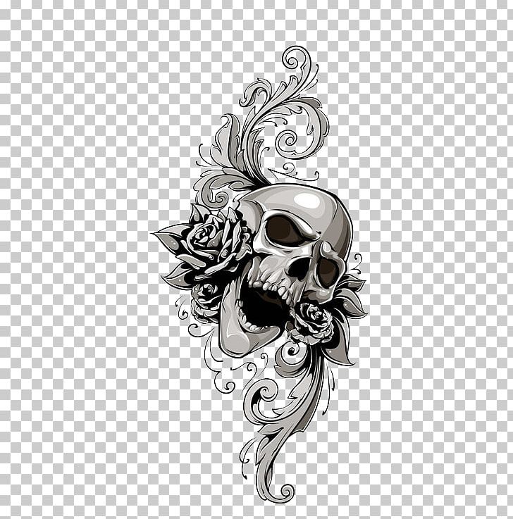 Calavera Skull Flower Illustration PNG, Clipart, Art, Black And White, Bone, Creative Market, Day Of The Dead Free PNG Download