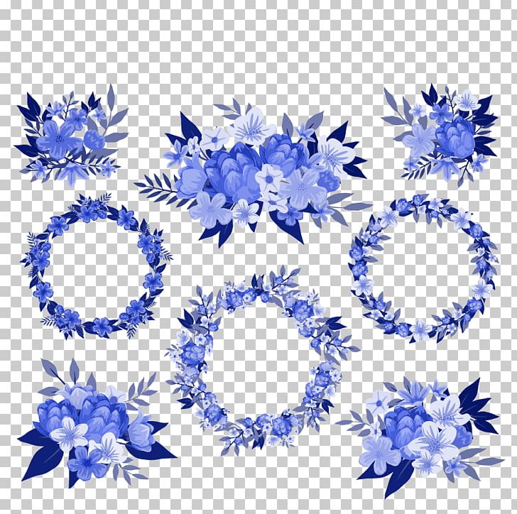 Blue Wreath Cut Flowers Floral Design PNG, Clipart, Blue, Circle, Cut Flowers, Electric Blue, Encapsulated Postscript Free PNG Download