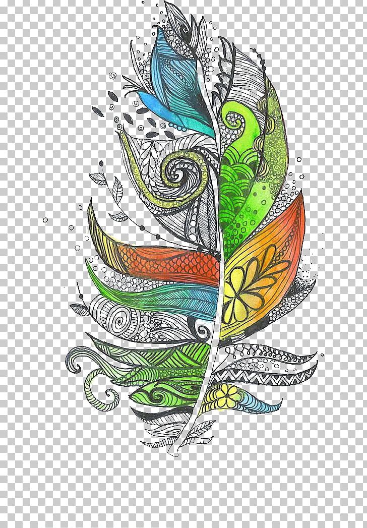 Zentangle The Enchanted Forest Feather Doodle Drawing PNG, Clipart, Animals, Art, Cartoon, Cartoon Feather, Color Free PNG Download