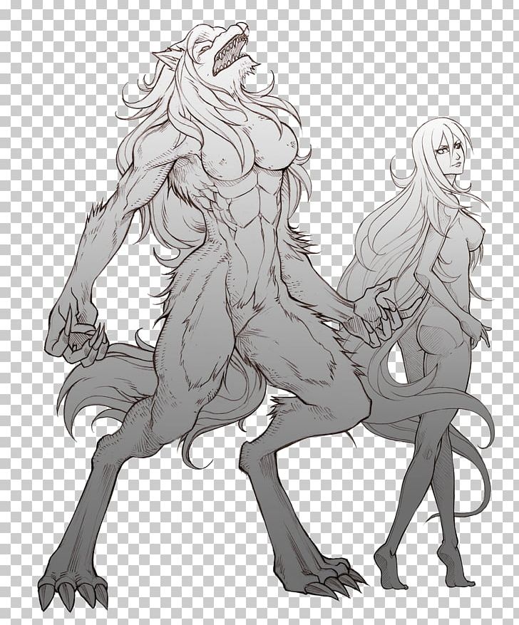 Gray Wolf Werewolf Drawing Female Humanoid PNG, Clipart, Alpha, Anime, Art, Artwork, Black And White Free PNG Download