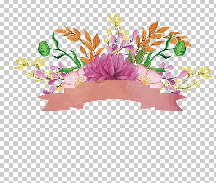 Floral Design Ribbon Watercolor Painting PNG, Clipart, Art, Colored Vector, Colorful, Color Splash, Creative Free PNG Download