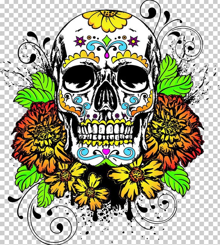 Calavera Marigold Day Of The Dead Human Skull Symbolism Death PNG, Clipart, Art, Bone, Color Pencil, Colors, Color Smoke Free PNG Download