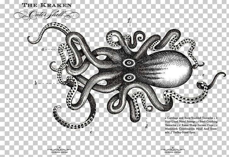 Kraken Rum Sea Monster Octopus PNG, Clipart, Art, Artwork, Black And White, Body Jewelry, Butterfly Free PNG Download