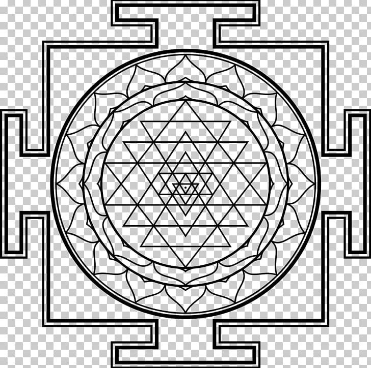 Sri Yantra Mandala Sacred Geometry PNG, Clipart, Aghori, Area, Black And White, Chakra, Circle Free PNG Download