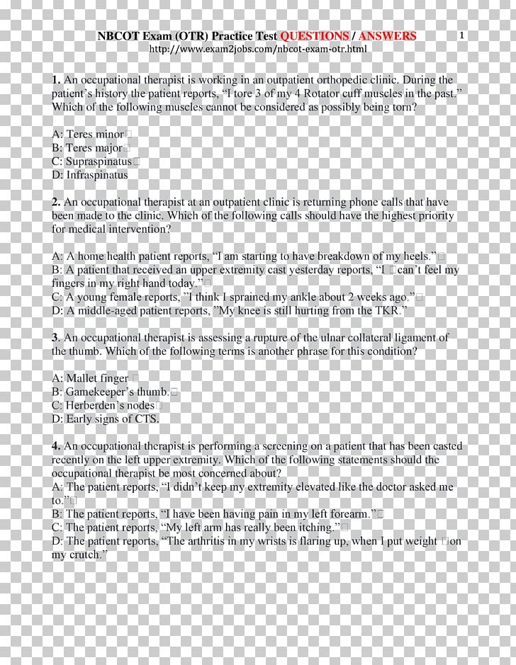 NBCOT-COTA Exam Flashcard Study System: NBCOT Test Practice Questions & Review For The Certified Occupational Therapy Assistant Examination Mental Status Examination Paper PNG, Clipart, Answer Sheet, Area, Document, Essay, Evaluation Free PNG Download