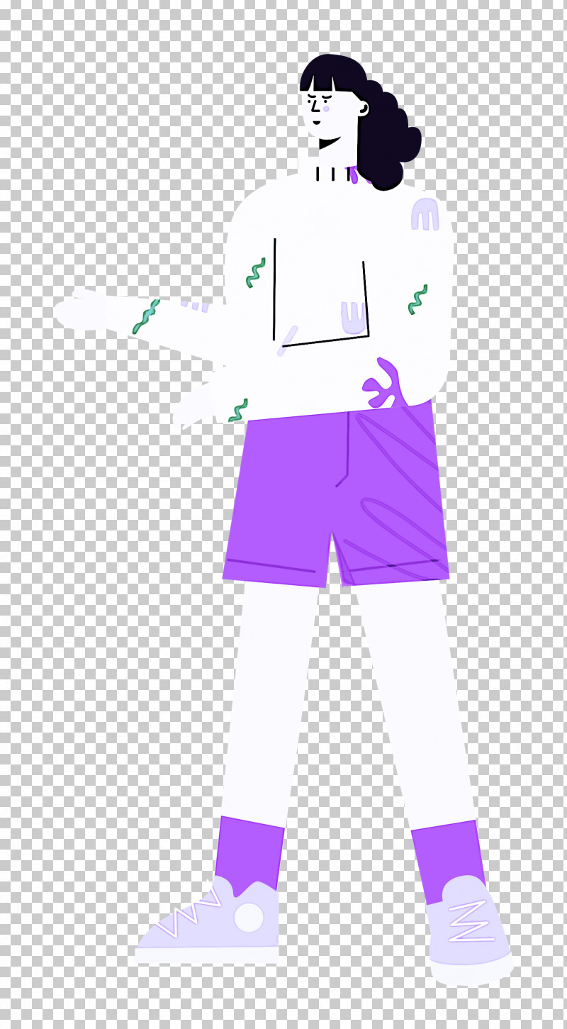 Standing Shorts Woman PNG, Clipart, Cartoon, Character, Headgear, Lavender, Leggings Free PNG Download