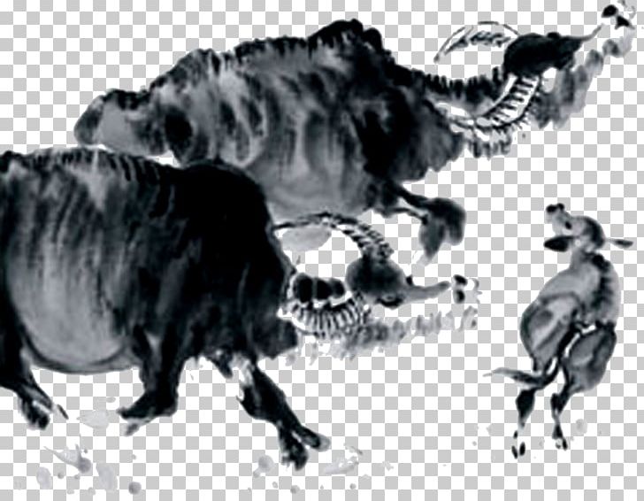 China Ink Wash Painting Chinese Painting PNG, Clipart, Animals, Art, Black And White, Bovini, Chinese Style Free PNG Download