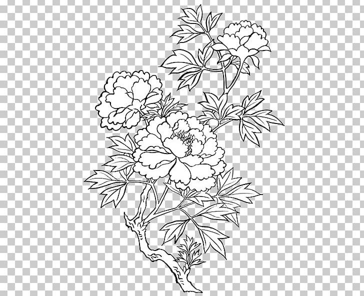 Peony Drawing Watercolor Painting PNG, Clipart, Area, Art, Black And White, Branch, Coloring Book Free PNG Download