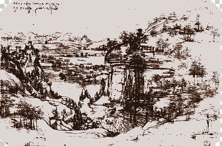 Uffizi Arno Valley Landscape Vinci Renaissance PNG, Clipart, Arno, Arno Valley, Art, Black And White, Drawing Free PNG Download
