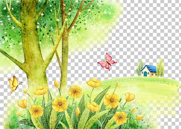 Watercolor Painting Fukei Illustration PNG, Clipart, Blue, Blue House, Butterfly, Cartoon, Comics Free PNG Download