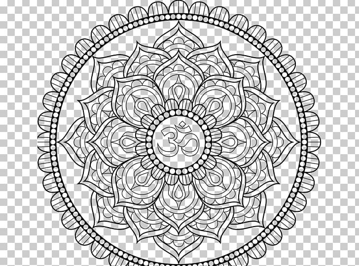 Mandala Coloring Book Om Symbol PNG, Clipart, Area, Autocad Dxf, Black And White, Circle, Color Free PNG Download