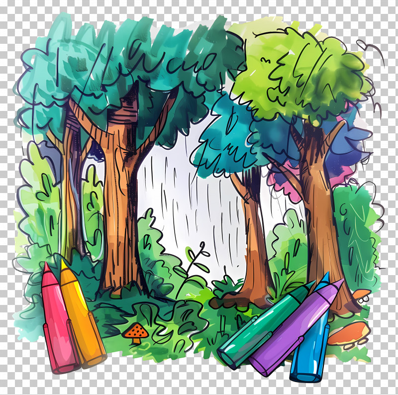 Rain Storm - Colorful Forest Illustration PNG