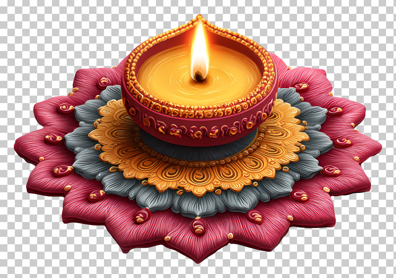 Diwali Lamp - Decorative Diya On Rangoli PNG